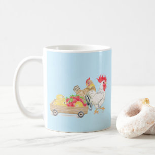 Café Caneca Azul Família de Frango Fofa