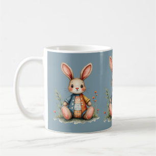 Café Caneca Azul Rústica de Coelhinho em Patchwork Capr