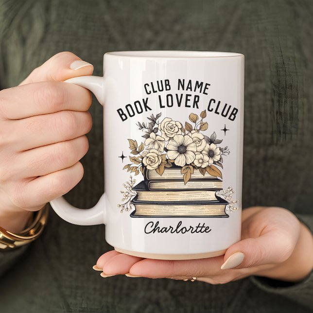 Café Caneca Boho do Clube dos Amantes de Livros, Presen (book lover mug, personalized mug, custom name mug, book flowers mug, boho mug, student gift mug)