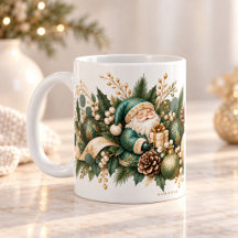 Caneca Botânica de Natal Elegante – Papai Noel e D