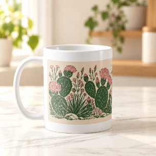 Café Caneca Botânica Linoleogravura de Cactos Após Chuv
