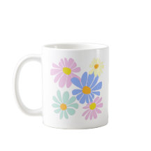 caneca branca com explosão de margaridas na frente