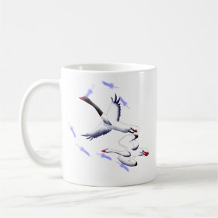 Café Caneca Branca de 11 oz com Arte de Cisnes Voadores