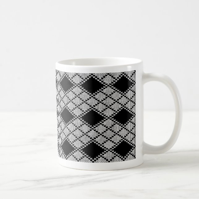 Café Caneca branca de MALHA ARGYLE PRETA  (Direita)