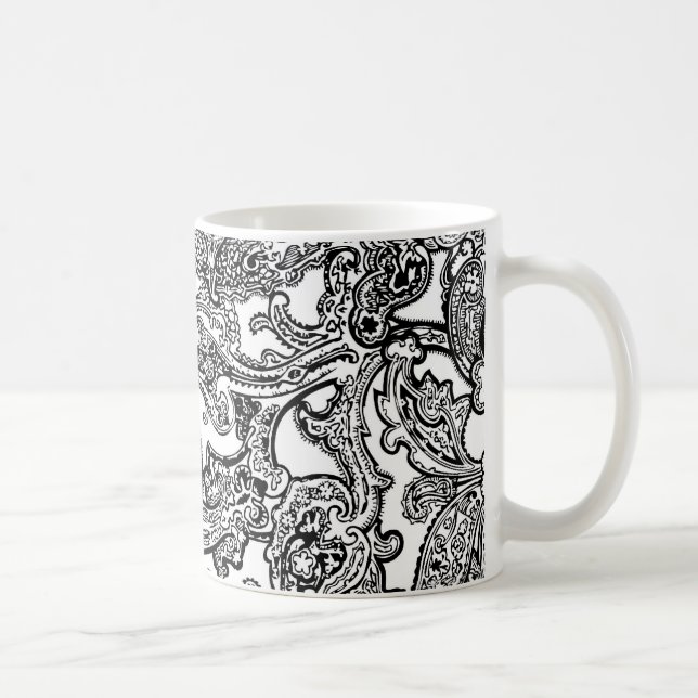Café caneca branca preta de paisley (Direita)