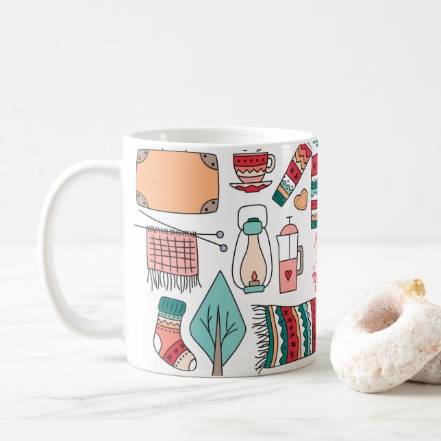Café Caneca branca vermelha de Hygge (Com Donut)