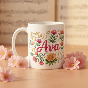 Café Caneca Brilhante Amante de Música Floral Ava