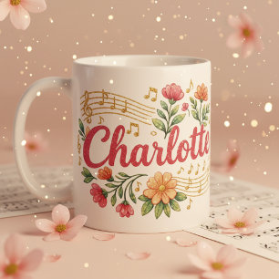 Café Caneca Brilhante Amante de Música Floral Charlotte