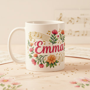 Café Caneca Brilhante Amante de Música Floral Emma