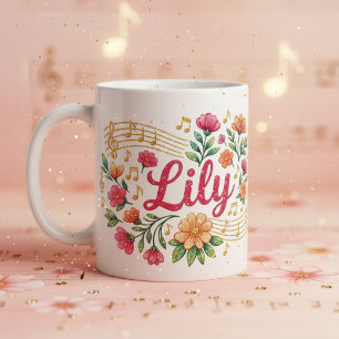 Café Caneca Brilhante Amante de Música Floral Lírio