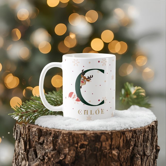 Café Caneca C de Monograma de Natal Personalizada (Criador carregado)