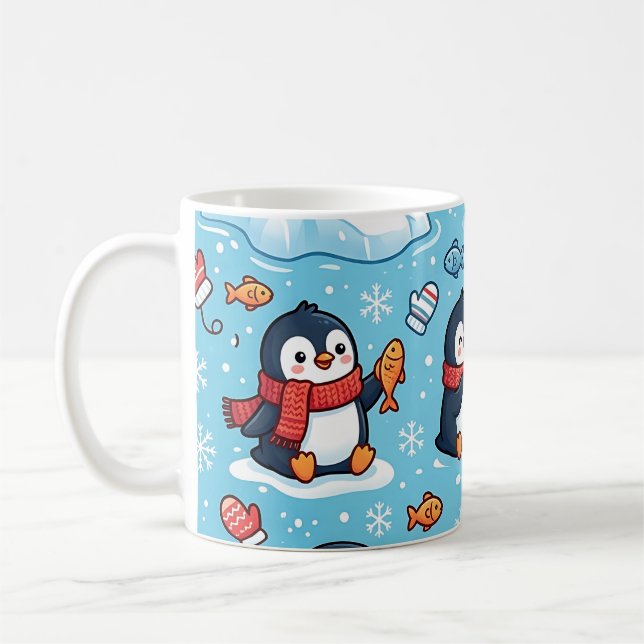 Café Caneca Cachecol de Inverno de Pinguim – Padrão Árt (Esquerda)