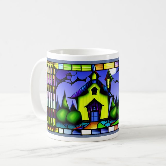 Café Caneca Casa Assombrada de Vidro Colorido de Hallow (Frente Esquerda)