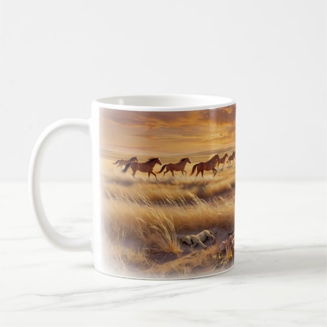 Café Caneca Cavalos Selvagens da Golden Prairie de mãos (Esquerda)