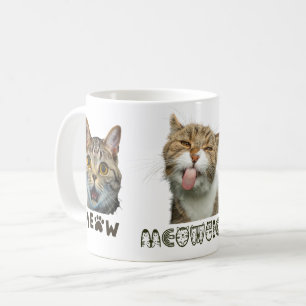 Café Caneca Clássica Cara de Gato Meow Engraçado Branco