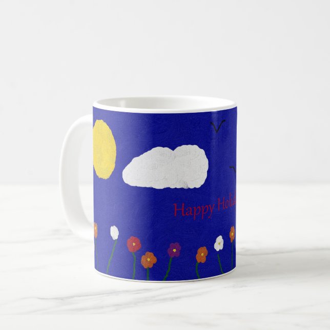 Café Caneca Clássica Colorida de "Férias Felizes" (Frente Esquerda)