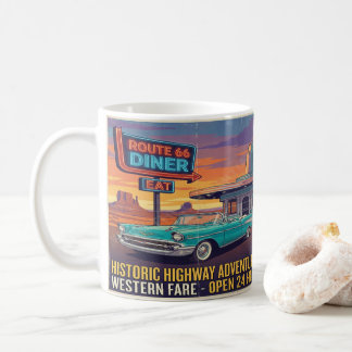 Café Caneca Clássica da Rota 66 Gráfico Vintage de Estr