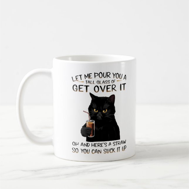 Café Caneca Clássica de Design de Gato Preto Engraçado, (Esquerda)