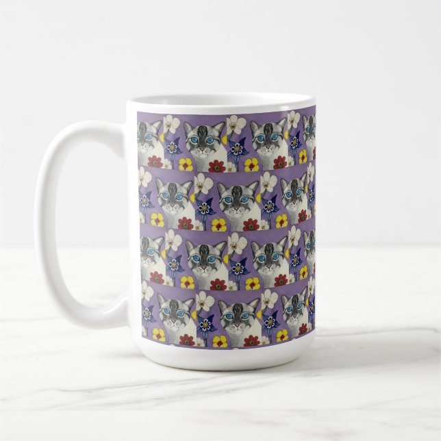 Café Caneca Clássica de Gato e Flores, 444 ml (Esquerda)