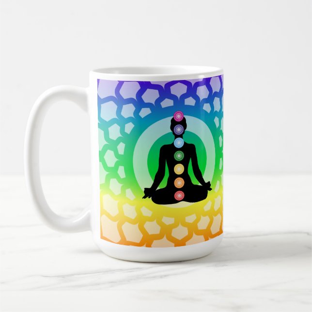 Café Caneca Clássica de Ioga Chakra Arco-Íris - Geometr (Esquerda)