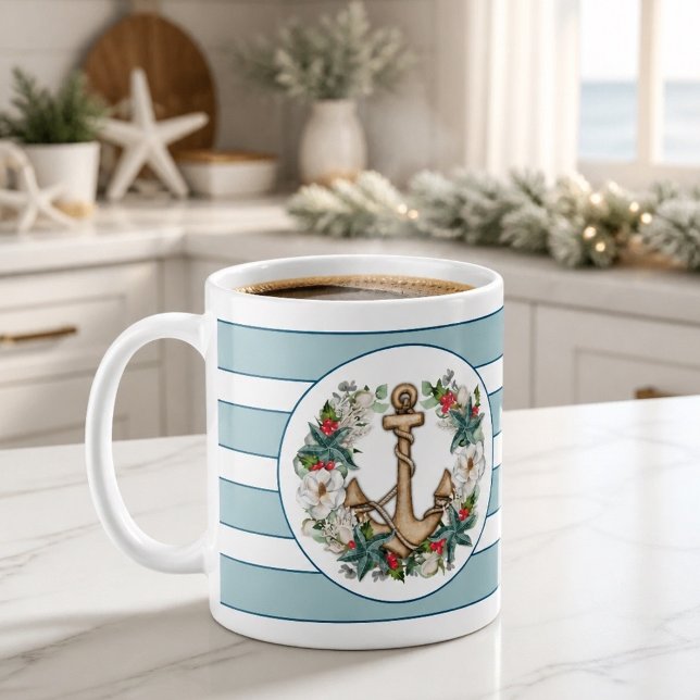 Café Caneca Clássica de Natal Náutico & Âncora (Criador carregado)