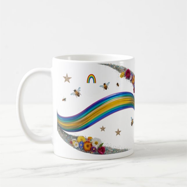 Café Caneca Clássica Flor de Glitter Faísca Abelha Arco (Esquerda)