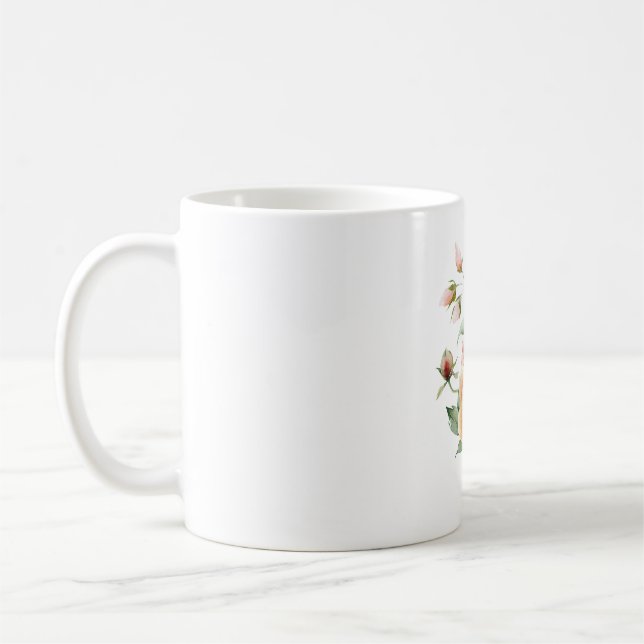 Café Caneca Clássica Flor de Rosa em Tons de Bege em Aq (Esquerda)