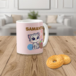Café Caneca Clássica Personalizada de Gatinho e Linha