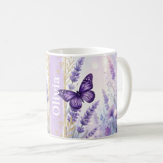 Café Caneca Clássica Personalizada de Lavanda Borboleta (Frente Esquerda)