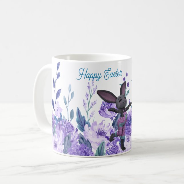 Café Caneca Coelho de Páscoa Floral Lavanda Roxa (Frente Esquerda)