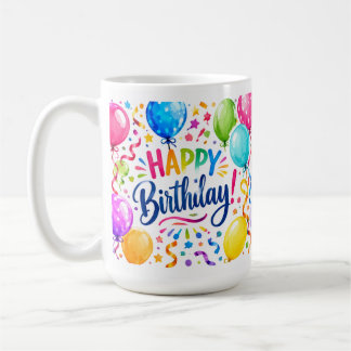 Café Caneca Colorida de Aniversário com Balões e Confet
