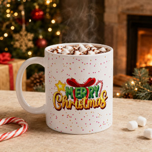 Café Caneca Colorida de Natal com Laço e Cana de Açúcar