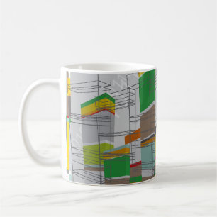 Café caneca colorida dos blocos de apartamentos da arte