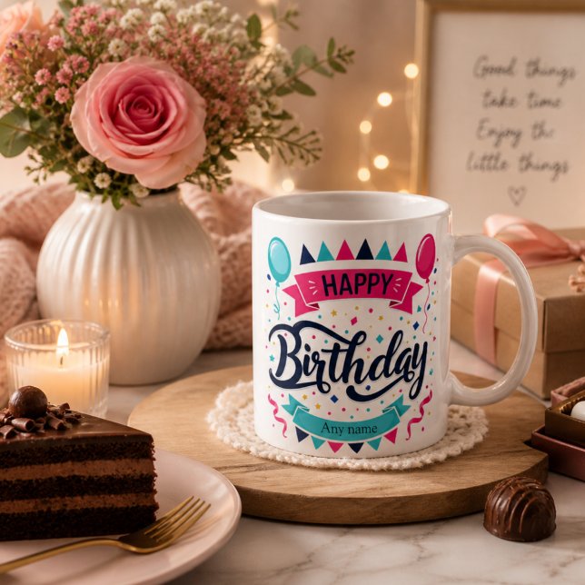Café Caneca Colorida Feliz Aniversário – Ideia de Prese (Criador carregado)