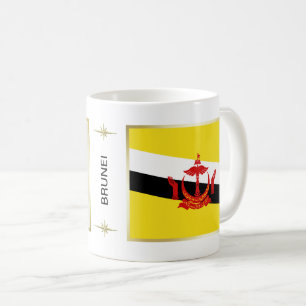 Café Caneca com Bandeira e Mapa de Brunei