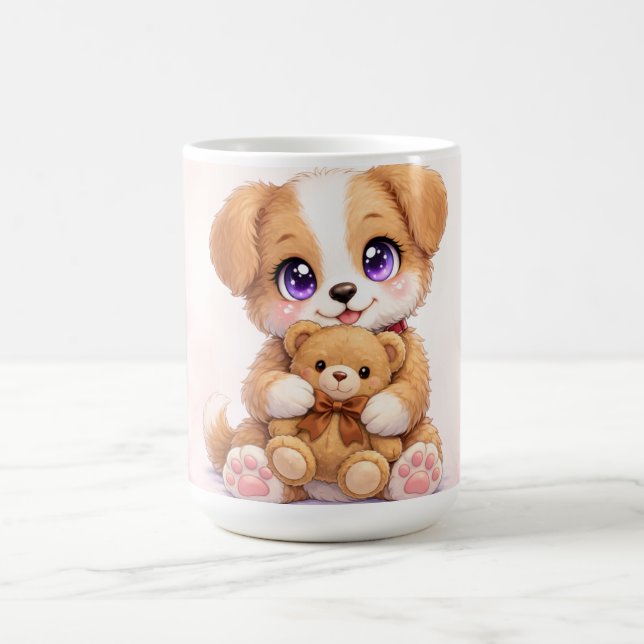 Café Caneca com cachorrinho fofo segurando ursinho de p (Centro)