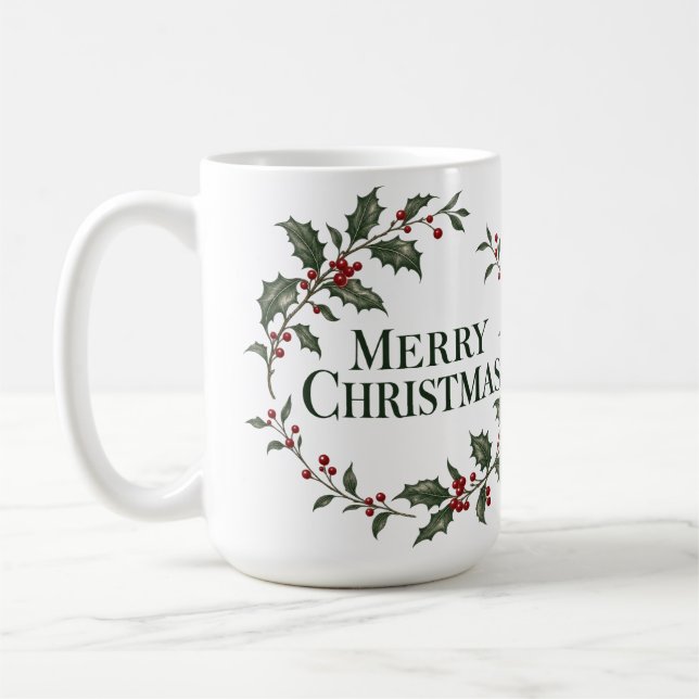 Café Caneca com Coroa de Natal de Azevinho (Esquerda)