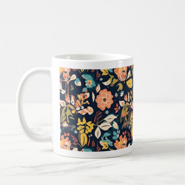 Café Caneca com desenho de flores (azul-marinho) (Esquerda)