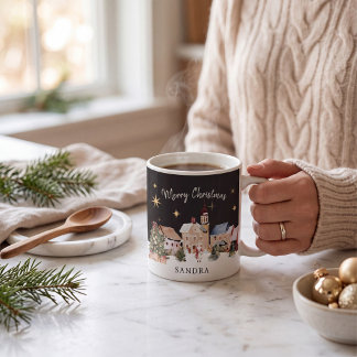 Café Caneca com Design de Aquarela de Vila de Natal Fes