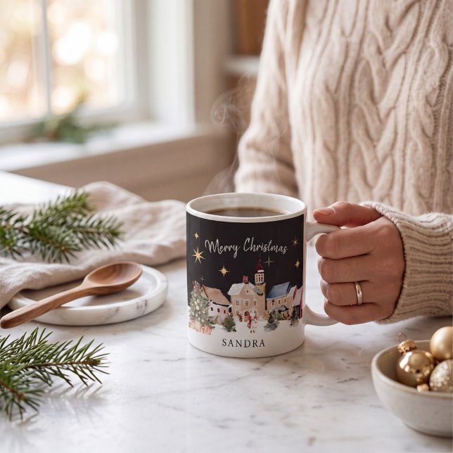 Café Caneca com Design de Aquarela de Vila de Natal Fes (Criador carregado)