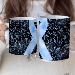 Café Caneca com Design de Fita de Conscientização Azul