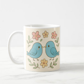 Café Caneca com estampa de pássaro em tons pastel