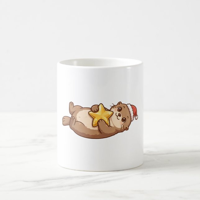 Café Caneca com Estrela de Natal e Chapeú de Papai Noel (Centro)