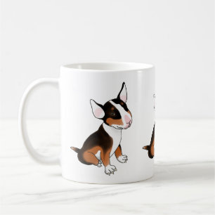 Café Caneca com filhote de bull terrier tri-color