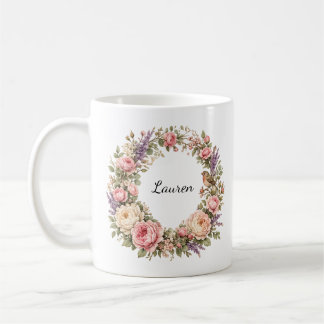 Café caneca com grinalda de rosas personalizada