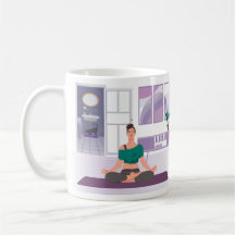 Caneca com imagem de mulher fazendo yoga em casa