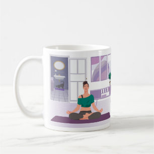 Café Caneca com imagem de mulher fazendo yoga em casa