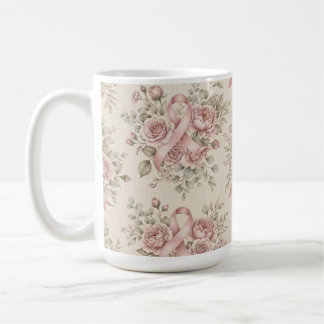 Café Caneca com laço de câncer de mama floral