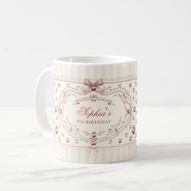 Café Caneca com Laço de Cereja Personalizado (Frente Esquerda)