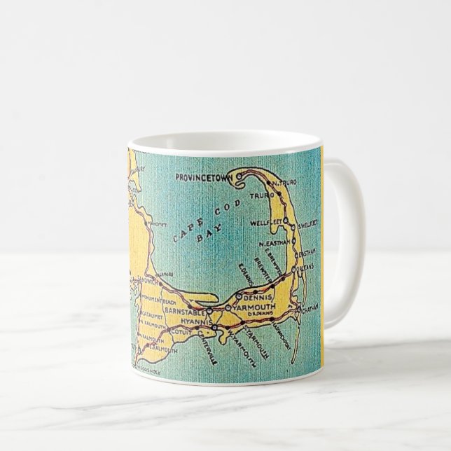 Café Caneca com Mapa Antigo de Cape Cod (Frente Esquerda)